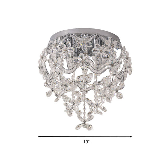 Contemporary Flower Flush Crystal Ceiling Lamp For Bedroom - 6 Heads