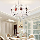 Modernist Floral Acrylic Flushmount Ceiling Light With Crystal Drop - 5 Heads White/Purple