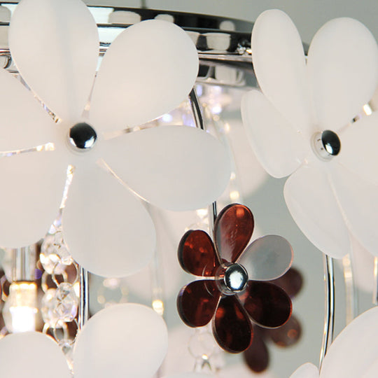 Modernist Floral Acrylic Flushmount Ceiling Light With Crystal Drop - 5 Heads White/Purple