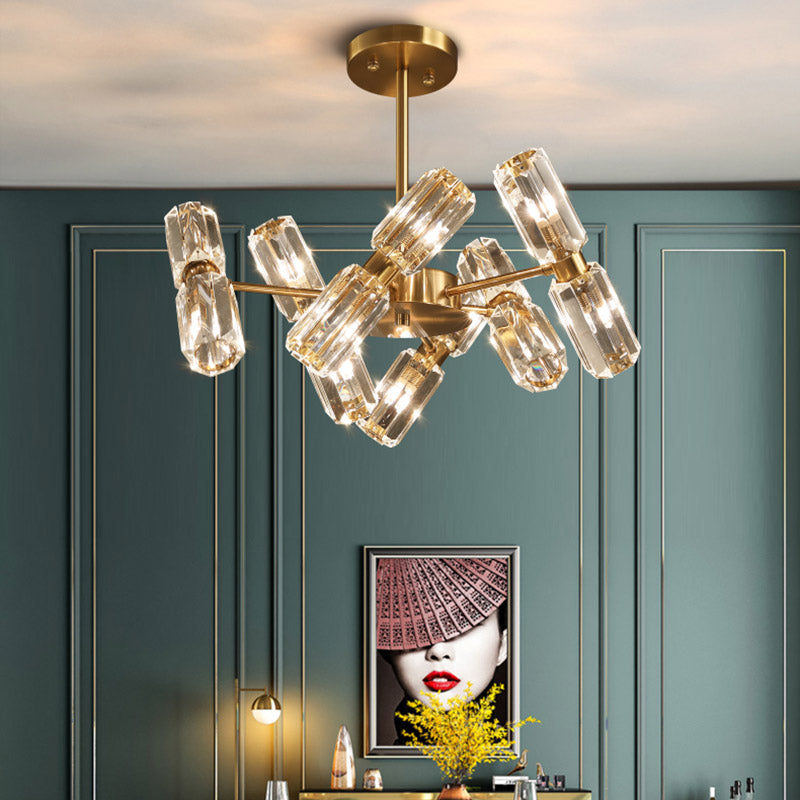 Contemporary Gold Tube Faceted Crystal Chandelier Lamp With 6/8/10 Bulbs - Hanging Ceiling Light