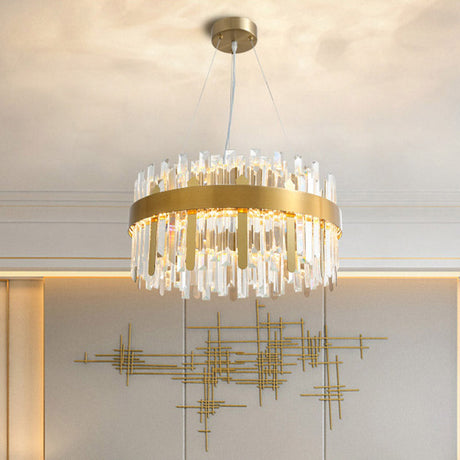 Modern Drum Ceiling Chandelier: Gold Led Crystal Hanging Light For Dining Room