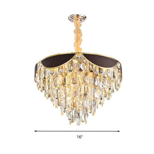 Modern Black Chandelier With Crystal Shades - 6-Head Dining Room Pendant Light Kit