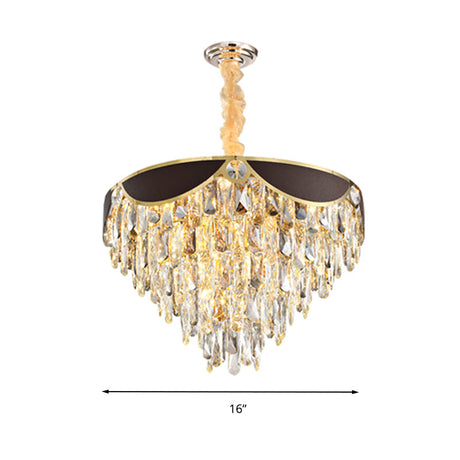 Modern Black Dining Room Pendant Chandelier With 6 Tapered Crystal Shades