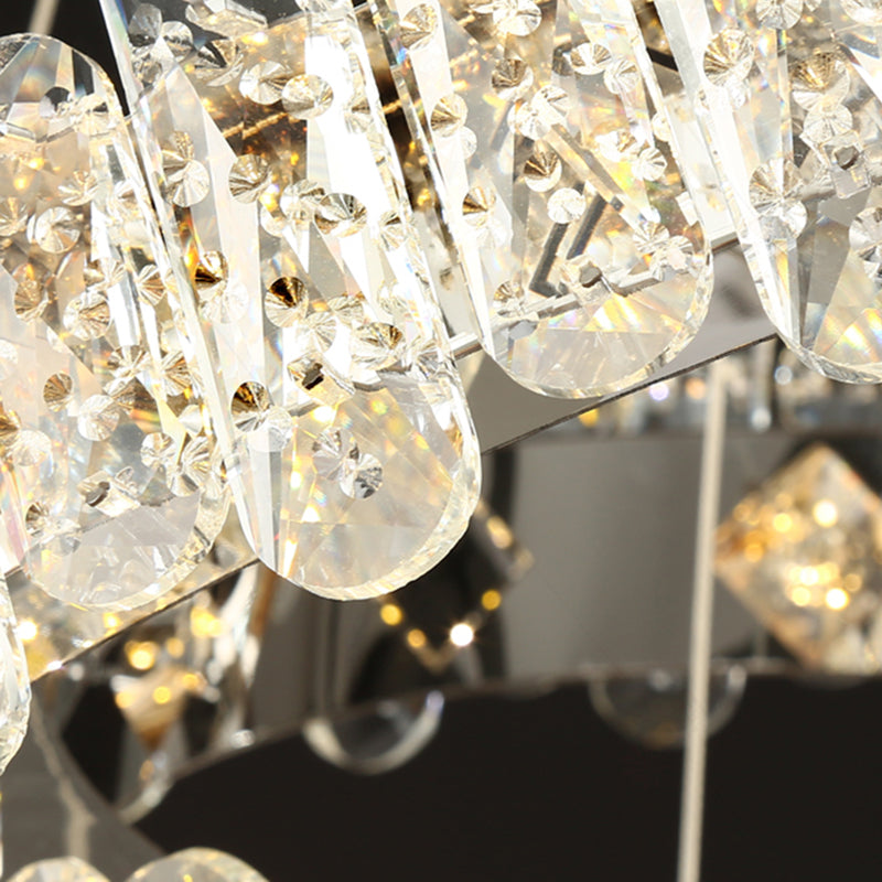 Modern Led Crystal Hanging Chandelier - Nickel Circular Suspension Lighting