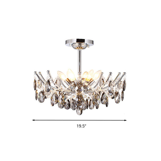 Contemporary Cut Crystal Chandelier: Chrome 6-Head Hanging Lamp