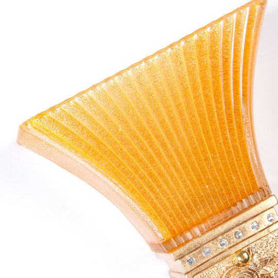 Flared Wall Mount Light: Traditional 1-Light Orange Glass & Resin Sconce In Gold For Corridor