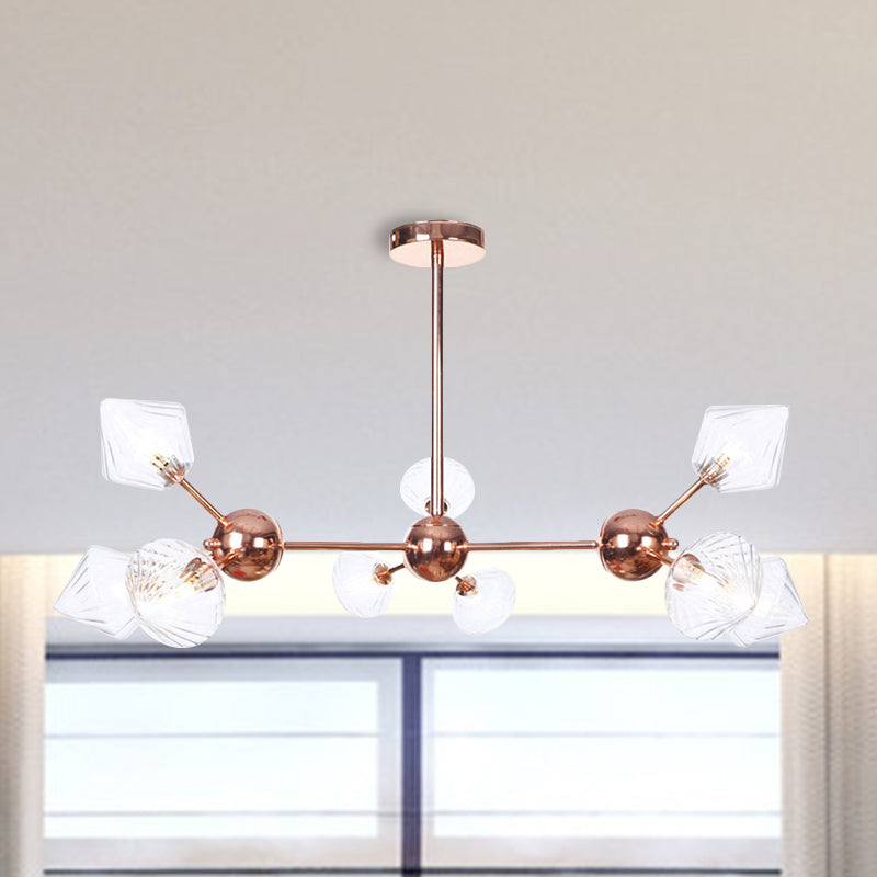 Farmhouse Style Diamond Chandelier: Amber/Clear Glass Multiple Light Options 13’/27.5’/34’