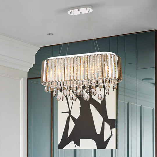 Contemporary 1-Tier Crystal Chandelier Lamp | 6 Heads Clear Hanging Light Kit For Living Room
