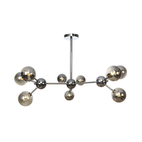 Industrial Style Hanging Chandelier Light With Amber/Clear/Smoke Gray Glass In 3/9/12 Lights -