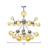Industrial Style Hanging Chandelier Light With Amber/Clear/Smoke Gray Glass In 3/9/12 Lights -
