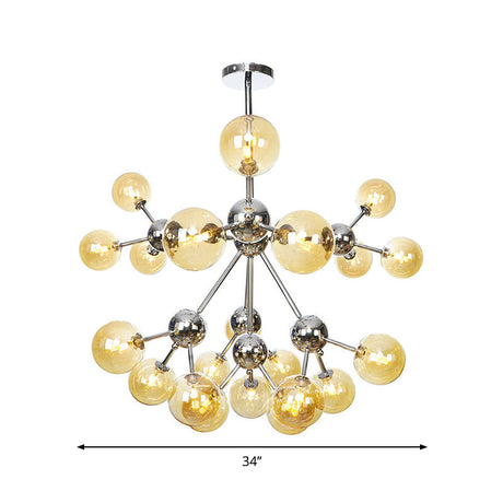 Industrial Style Hanging Chandelier Light With Amber/Clear/Smoke Gray Glass In 3/9/12 Lights -
