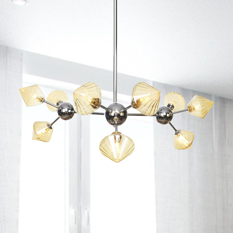 Industrial Stylish Glass Diamond Pendant Light Chandelier - 3/9/12 Bulbs Amber/Clear