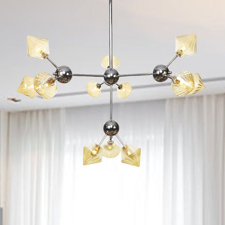 Industrial Style Diamond Pendant Light With Amber/Clear Glass Multiple Bulbs Chandelier Fixture -