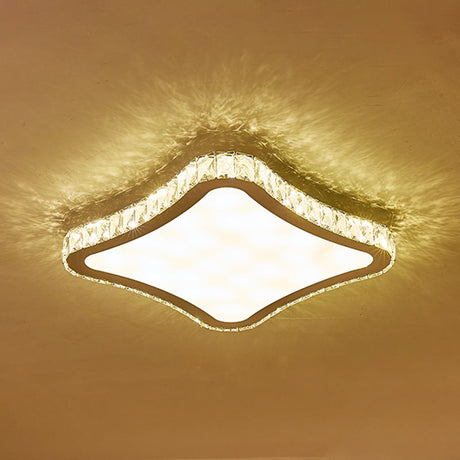 Modern Chrome Crystal Led Ceiling Fixture - Square Beveled Design Flush Mount Lighting (11/15/19.5