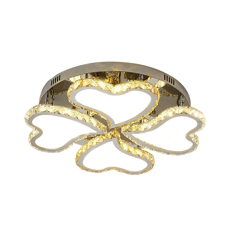 Crystal Heart - Shaped Led Chrome Ceiling Mount Light Fixture