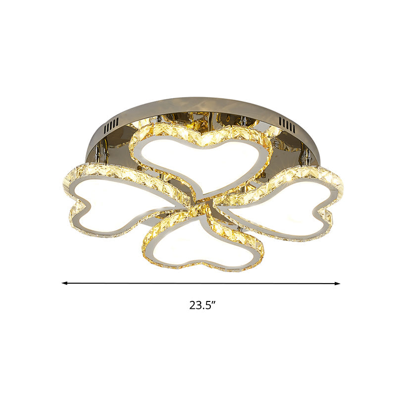 Crystal Heart - Shaped Led Chrome Ceiling Mount Light Fixture