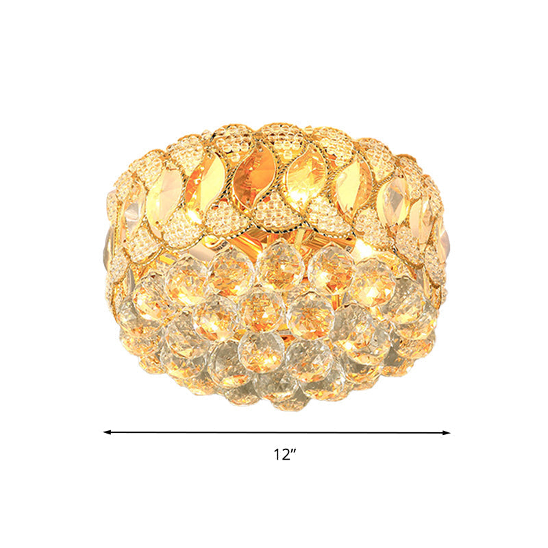 Contemporary Gold Ceiling Light With 3 Bulbs Crystal Ball Flush Mount For Bedroom