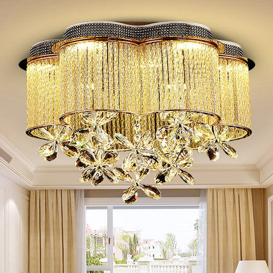 Scalloped Ceiling Mount Light Fixture - Modern Clear Crystal Glass Led Flushmount In Gold For