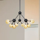 Industrial Living Room Chandelier Lamp With Sputnik Design And Amber/Clear/Smoke Gray Glass - 3/9/12