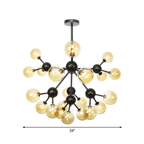 Industrial Living Room Chandelier Lamp With Sputnik Design And Amber/Clear/Smoke Gray Glass - 3/9/12