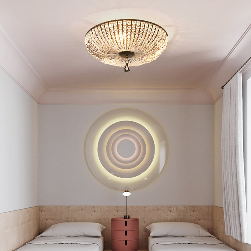 Modern Clear K9 Crystal Bowl Ceiling Lamp - 3 Lights Black Flush Mount For Bedroom Lighting