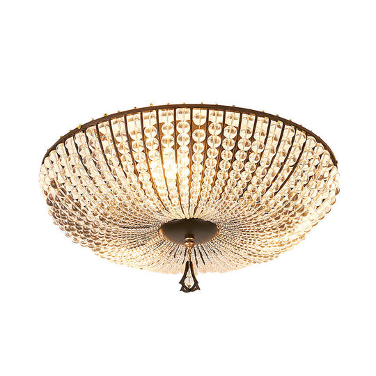 Modern Clear K9 Crystal Bowl Ceiling Lamp - 3 Lights Black Flush Mount For Bedroom Lighting