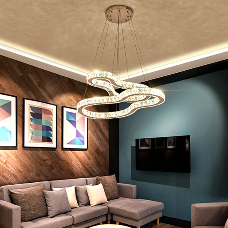 Modern Chrome 2-Tier Chandelier With Led Beveled Glass Crystals - Ideal For Bedrooms