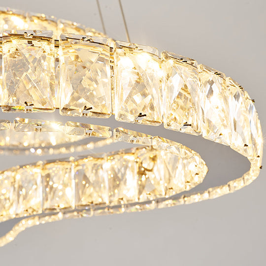 Modern Chrome 2-Tier Chandelier With Led Beveled Glass Crystals - Ideal For Bedrooms