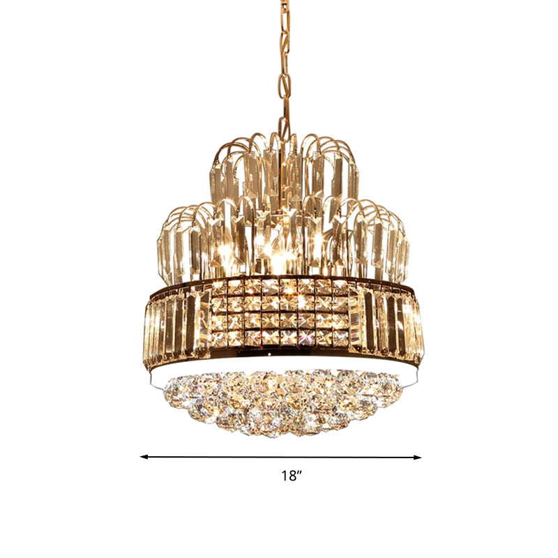 Modern Circular Chandelier - Crystal Ball Pendant With 11 Lights Gold Finish Ideal For Dining Room