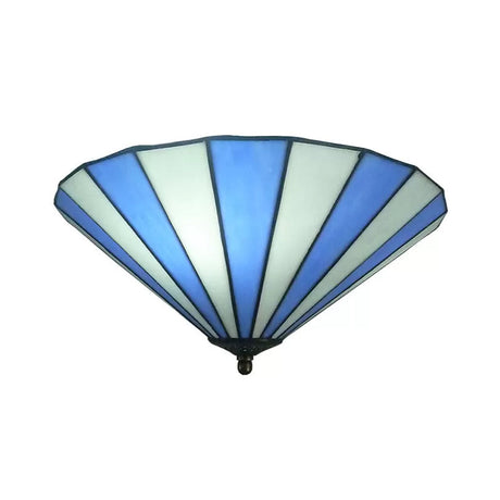 Tiffany-Style Cone Flush Mount Ceiling Light In Blue/White For Bedroom