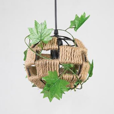 Global Cage Pendant Lamp With Rope And Metal 1 Head - Country Style Beige Hanging Light For