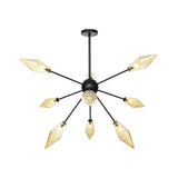 Mid-Century Diamond Shade Chandelier Light Fixture With Ribbed Glass (9/12/15 Lights) - Living Room