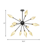 Mid-Century Diamond Shade Chandelier Light Fixture With Ribbed Glass (9/12/15 Lights) - Living Room