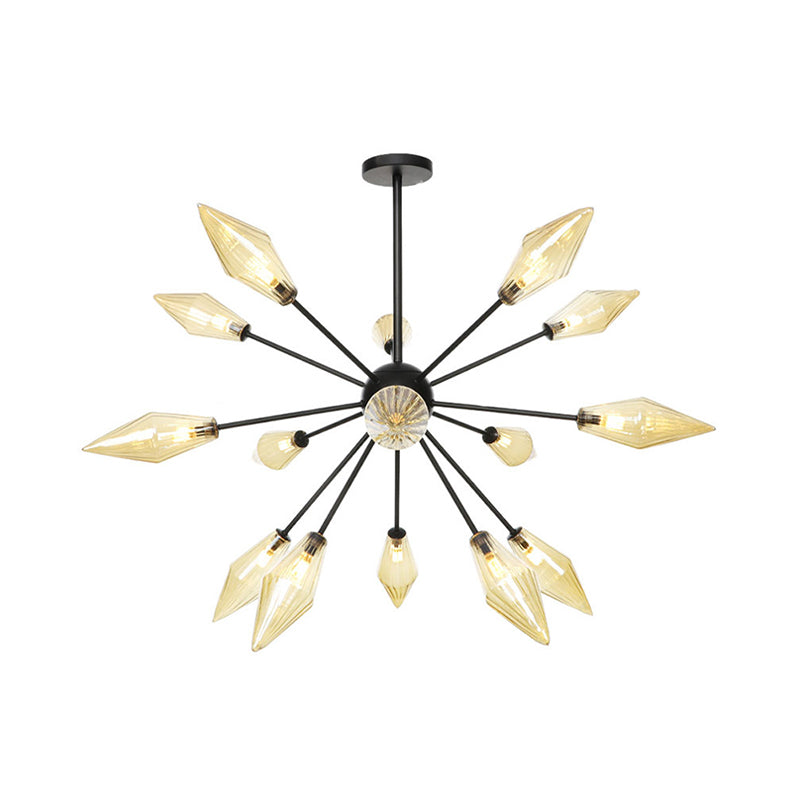 Mid-Century Diamond Shade Chandelier - Amber/Clear Ribbed Glass 9/12/15 Lights Living Room Pendant