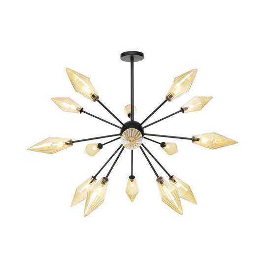 Mid-Century Diamond Shade Chandelier - Amber/Clear Ribbed Glass 9/12/15 Lights Living Room Pendant