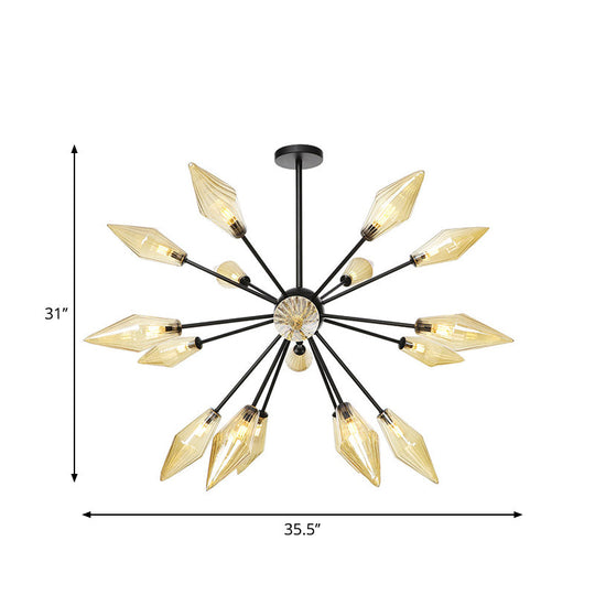 Mid-Century Diamond Shade Chandelier - Amber/Clear Ribbed Glass 9/12/15 Lights Living Room Pendant