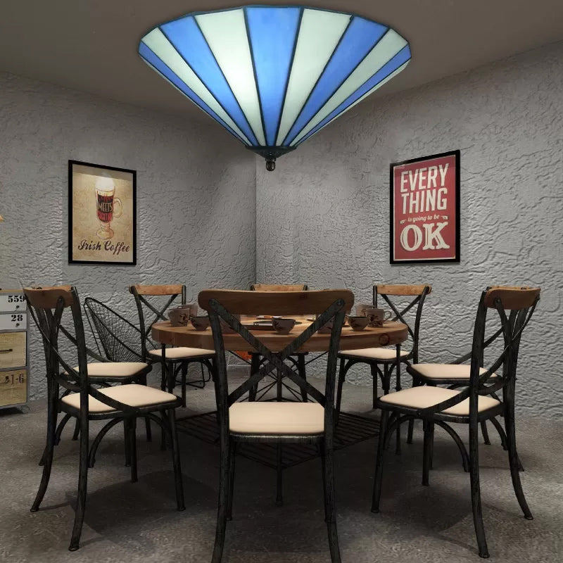 Tiffany-Style Cone Flush Mount Ceiling Light In Blue/White For Bedroom Blue-White / 12