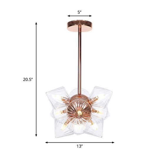Stylish Farmhouse Chandelier Lamp: Diamond Amber/Clear Glass 9/12 Heads Copper/Gold Finish