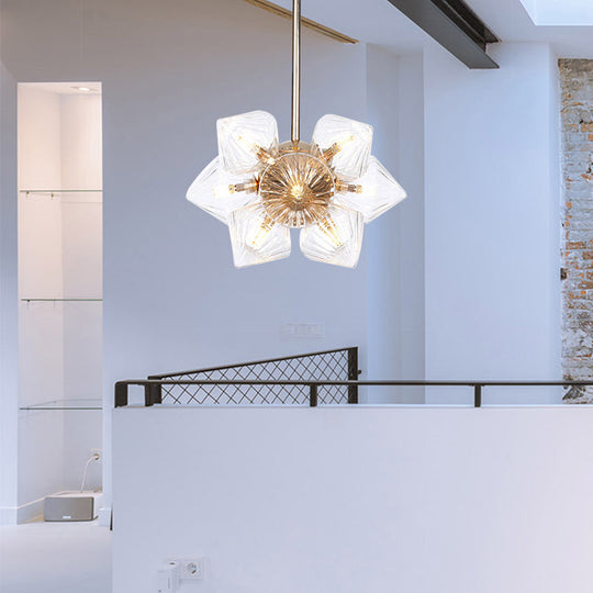 Stylish Farmhouse Chandelier Lamp: Diamond Amber/Clear Glass 9/12 Heads Copper/Gold Finish