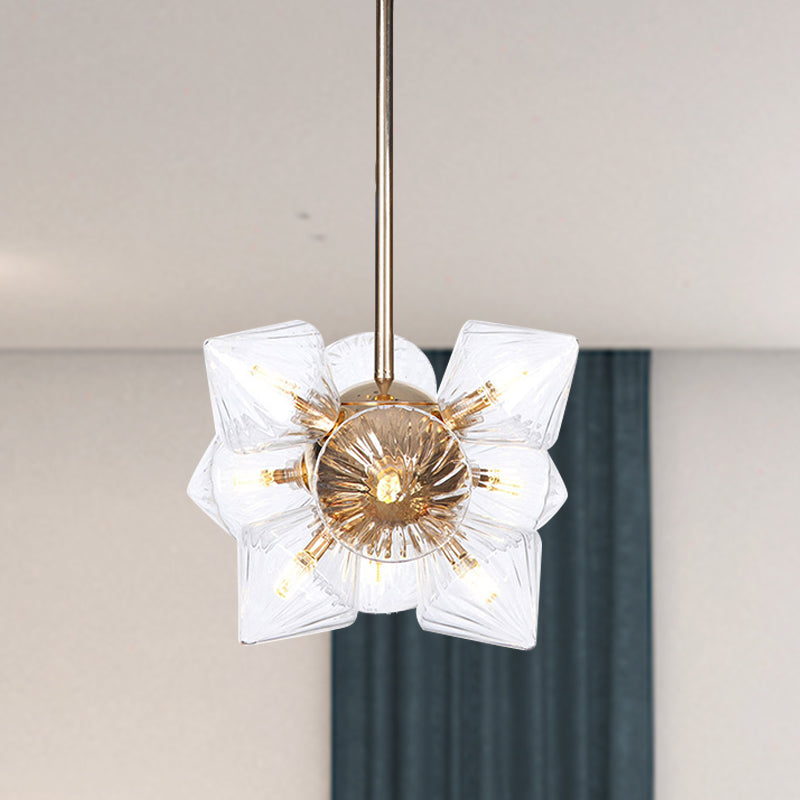 Stylish Farmhouse Chandelier Lamp: Diamond Amber/Clear Glass 9/12 Heads Copper/Gold Finish 12 /