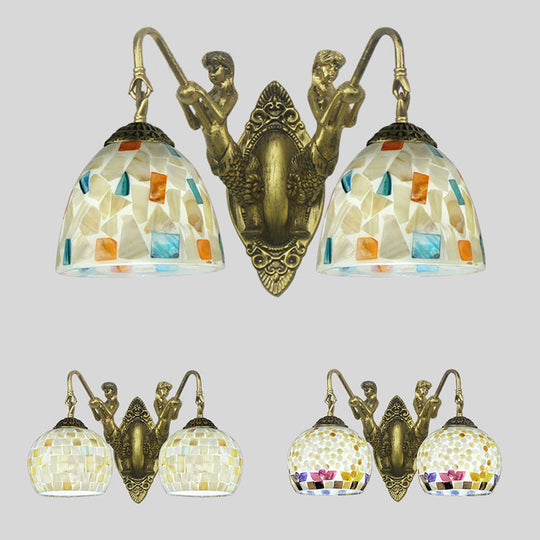 Tiffany Shell Mosaic Wall Mount Light Fixture With Mermaid Decoration - Beige/White-Yellow/Blue