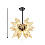 Industrial Pendant Chandelier With Amber/Clear Ribbed Glass And Starburst Design - 9/12/15 Heads For