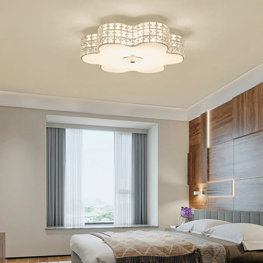 Silver Flower Ceiling Lamp: Simple Style Led Flush Mount Light Fixture For Bedroom - 12/16/19.5 Wide