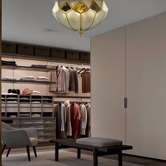 Vintage Brass Dome Flush Light Fixture With Clear Glass For Bedroom - 4 - Light Ceiling Lamp