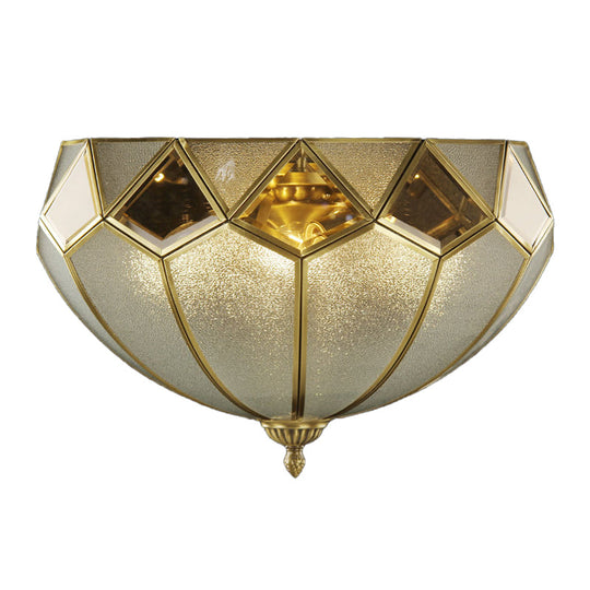 Vintage Brass Dome Flush Light Fixture With Clear Glass For Bedroom - 4 - Light Ceiling Lamp