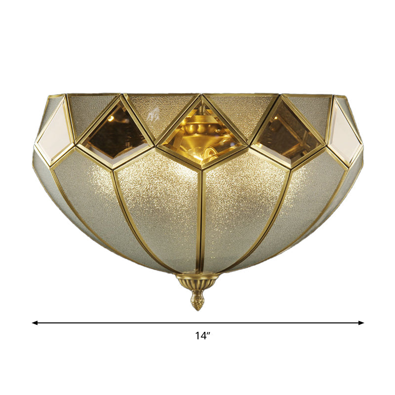 Vintage Brass Dome Flush Light Fixture With Clear Glass For Bedroom - 4-Light Ceiling Lamp