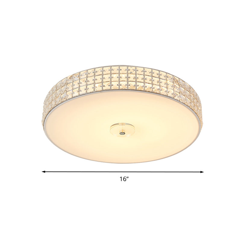 Minimalist Silver K9 Crystal Drum Flush Mount Led Ceiling Light - Perfect For Bedroom