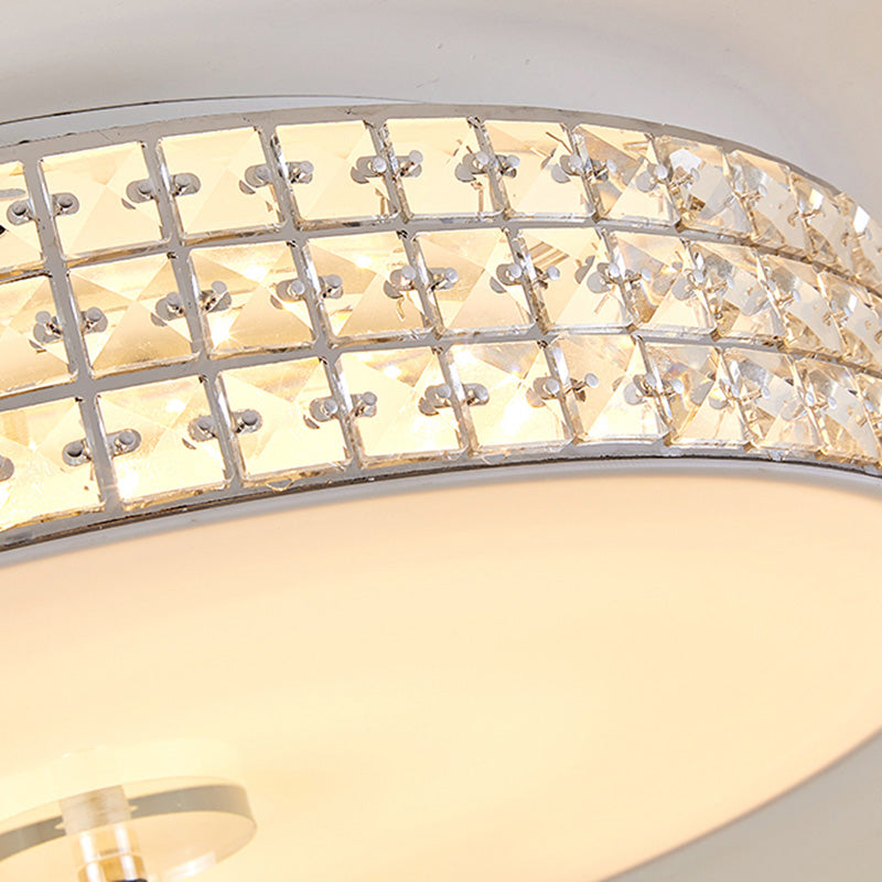 Minimalist Silver K9 Crystal Drum Flush Mount Led Ceiling Light - Perfect For Bedroom