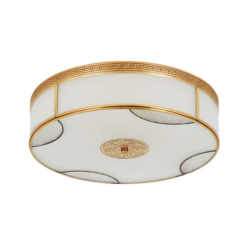 Chinese Style Drum Ceiling Light - 14/18/21.5 W 3/4/6-Light Matte White Glass Brass Flushmount