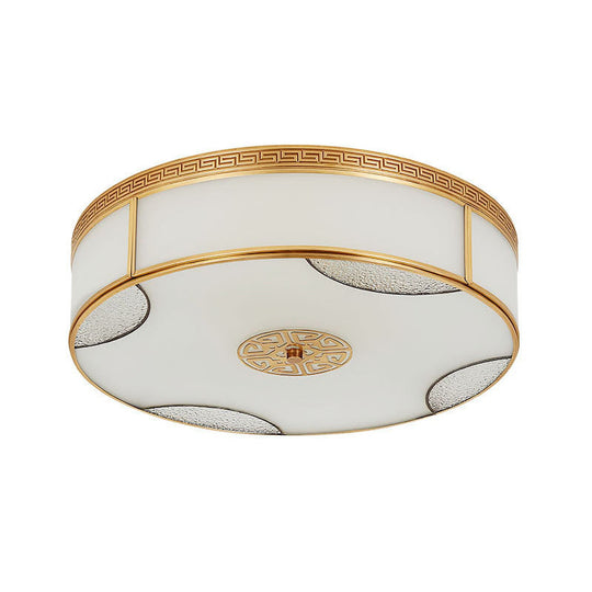 Chinese Style Drum Ceiling Light - 14/18/21.5 W 3/4/6-Light Matte White Glass Brass Flushmount